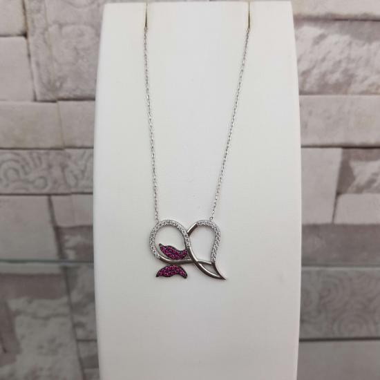 Silverfoni 925 Ayar Gümüş Kalp İçinde Kelebek  Kolye