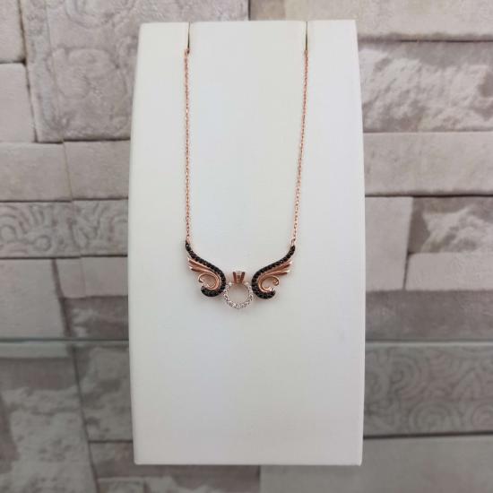 Silverfoni 925 Ayar Gümüş Kanat Tektaş Roze Kolye