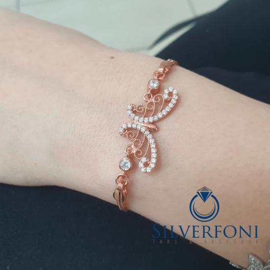 Silverfoni 925 Ayar Gümüş  Kelebek  Rozegold  Bileklik