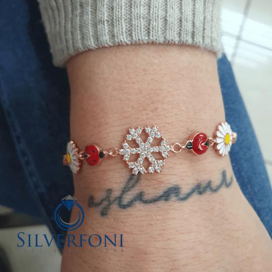 Silverfoni 925 Ayar Gümüş Papatya Kartanesi  rozegold Bileklik