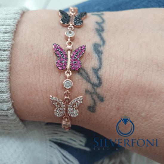 Silverfoni 925 Ayar Gümüş  Mineli kelebek  Bileklik