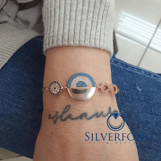 Silverfoni 925 Ayar Gümüş Nazar Sonsuzluk roze Bileklik