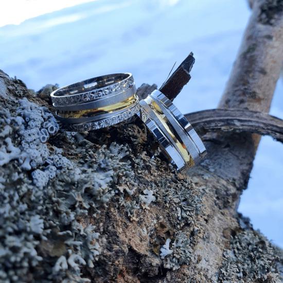 Sarı Suyolu Çift Alyans | Modern ve Zarif 