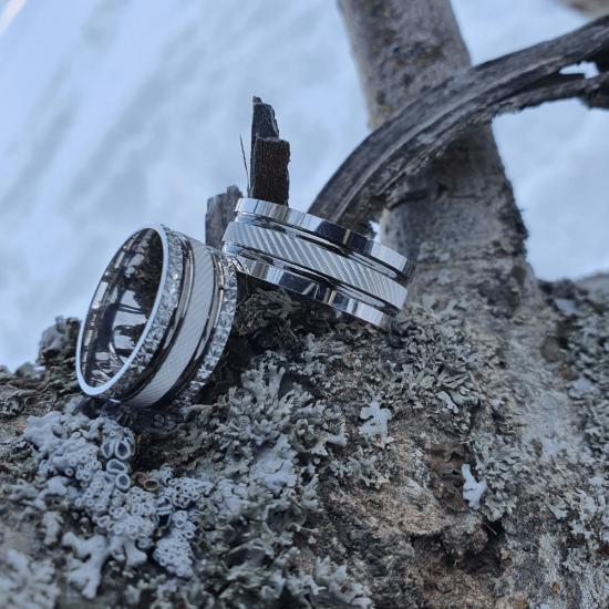 Profil Model Çift Alyans | İki Siyah Şerit Kalemli