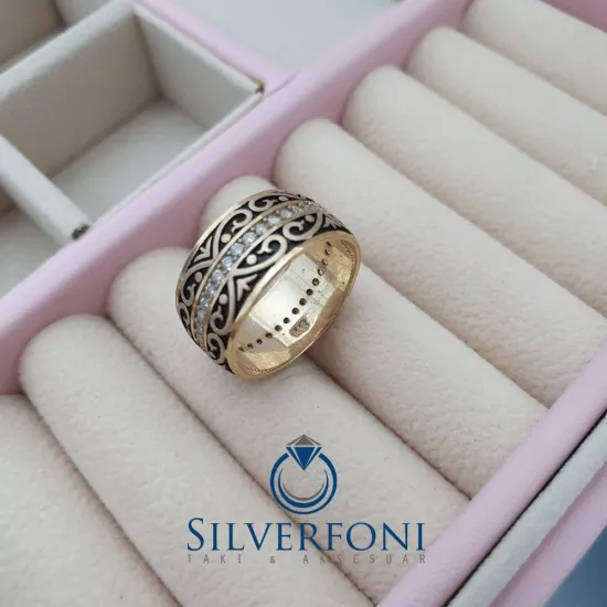 Sultan Modeli Kadın Taşlı Alyans Silverfoni Gümüş