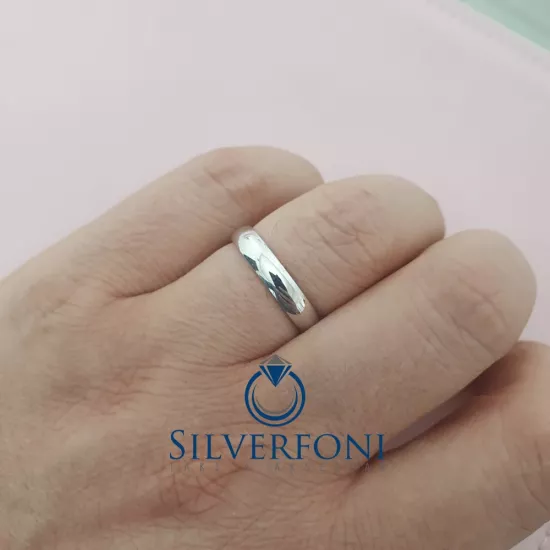 Bayan 4mm Bombe Klasik Gümüş Alyans 