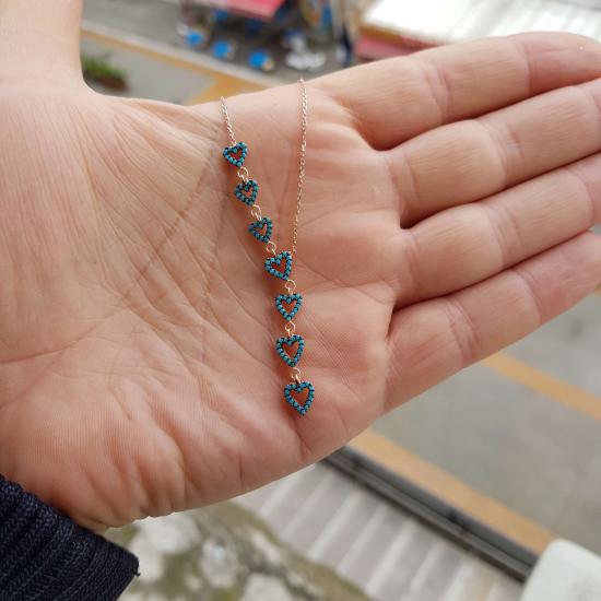Silverfoni 925 Ayar Gümüş Kayan Kalp mavi Kolye