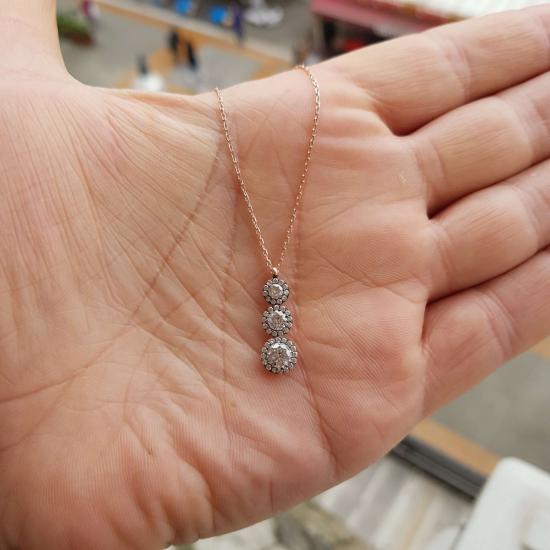 Silverfoni 925 Ayar Gümüş Elmas Montur Roze Kolye