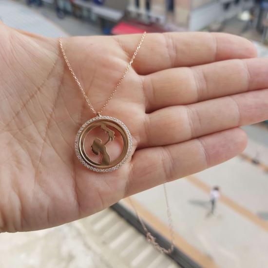 Silverfoni 925 Ayar Gümüş Anne Bebek kolye roze