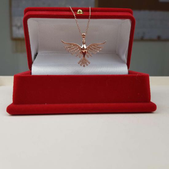 Silverfoni 925 Ayar Gümüş Anka kuşu roze kolye