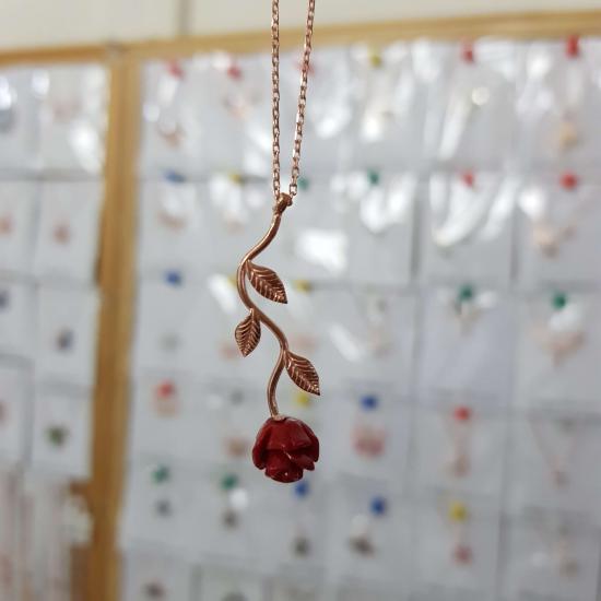Silverfoni 925 Ayar Gümüş Gül Roze Kolye