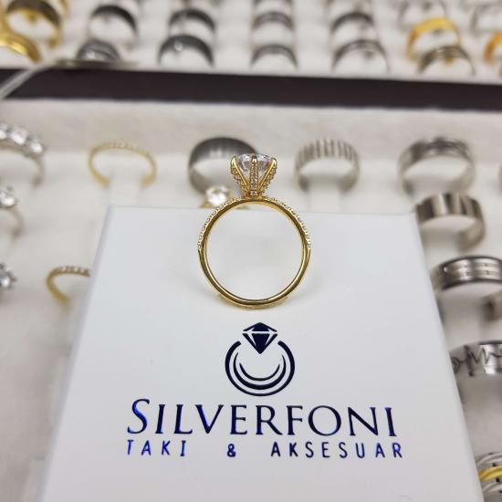 Silverfoni 6 Tırnak gold Gümüş Pırlanta Montür  Bayan Yüzük