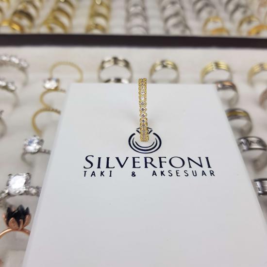 Silverfoni GoldTamtur Tek Sıra Zirkon Taşlı Gümüş Yüzük 