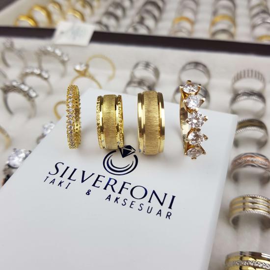 Silverfoni Patlıcan moru  gold Alyans & Beştaş ve Tek Sıra Tamtur   Kombini 