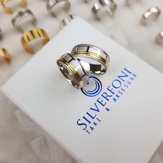 Kare Sarı Model Çift Alyans | 925 Ayar Gümüş 