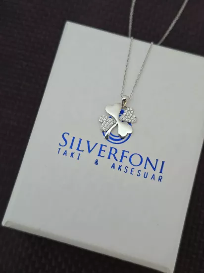 Silverfoni 925 Ayar Gümüş Bayan  kalp yonca Kolye