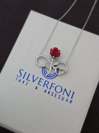 Silverfoni 925 Ayar Gümüş Bayan sonsuz gül  Kolye