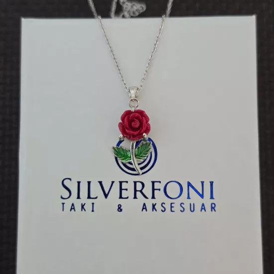 Silverfoni 925 Ayar Gümüş Bayan Gül Kolye