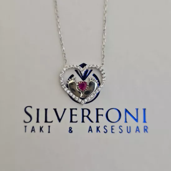 Silverfoni 925 Ayar Gümüş Bayan Ayak izi Kolye