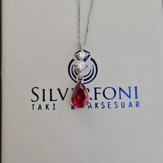 Silverfoni 925 Ayar Gümüş Bayan damla kesım Kolye