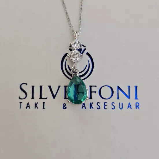 Silverfoni 925 Ayar Gümüş Bayan damla kesım Kolye