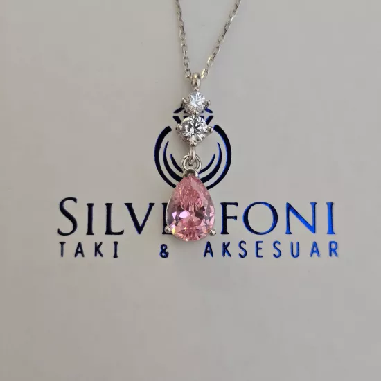Silverfoni 925 Ayar Gümüş Bayan damla kesım Kolye