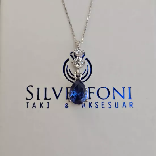 Silverfoni 925 Ayar Gümüş Bayan damla kesım Kolye