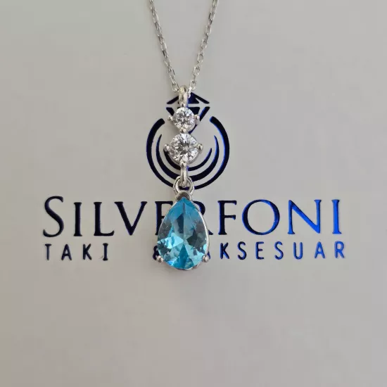 Silverfoni 925 Ayar Gümüş Bayan damla kesım Kolye