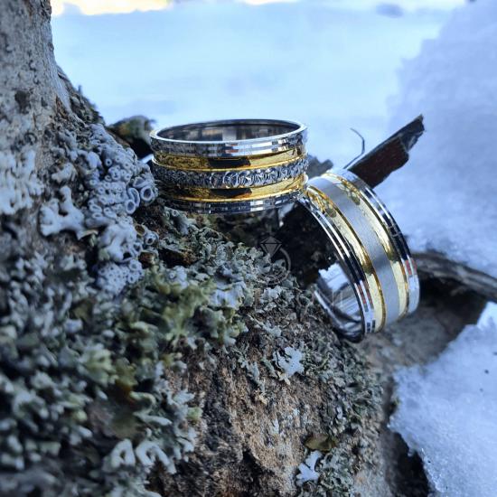 Sarı Lazer Çift Alyans | Modern ve Zarif 