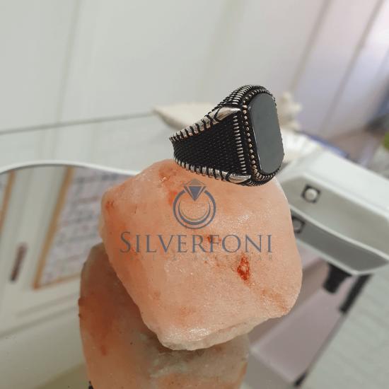 Silverfoni 925 Ayar Gümüş siyah Oniks taşlı