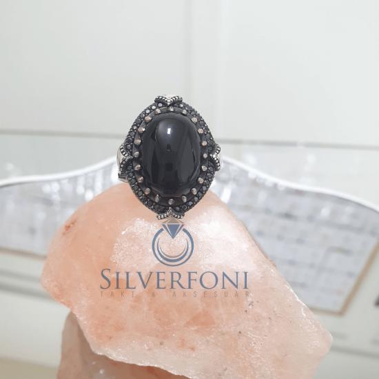 Silverfoni 925 Ayar Gümüş Oval oniks taşlı  