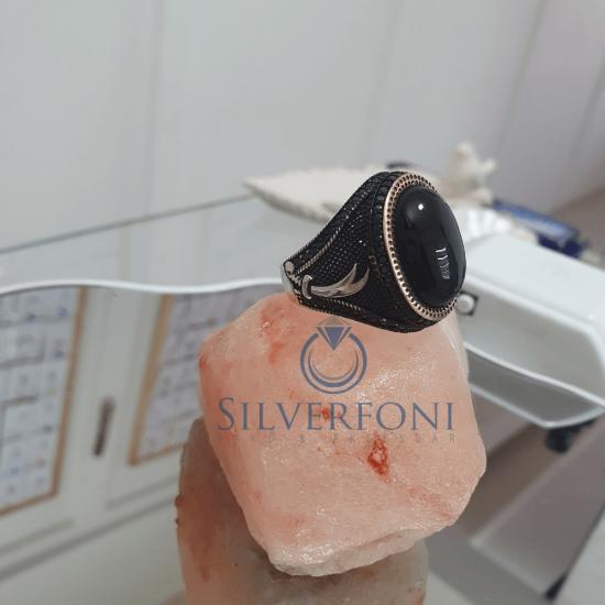 Silverfoni 925 Ayar Gümüş Oval  taşlı  erkek yüzük