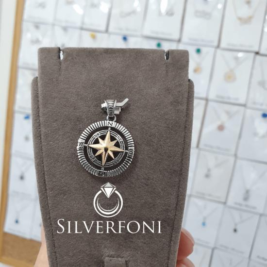 silverfoni 925 ayar erkek pusula kolye ucu 