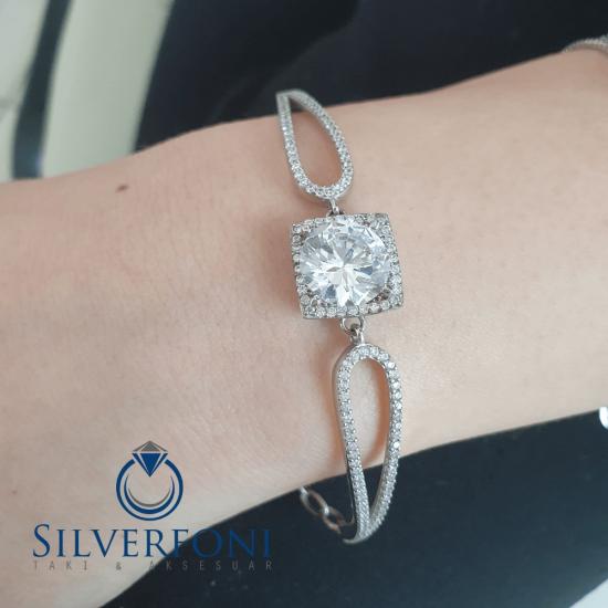 Silverfoni 925 Ayar Gümüş  Büyük Kare baget  Bileklik