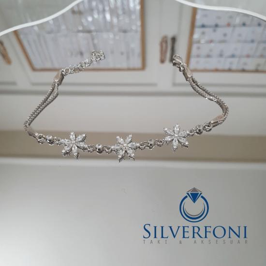 Silverfoni 925 Ayar Gümüş  Lotus beyaz taşlı  Bileklik