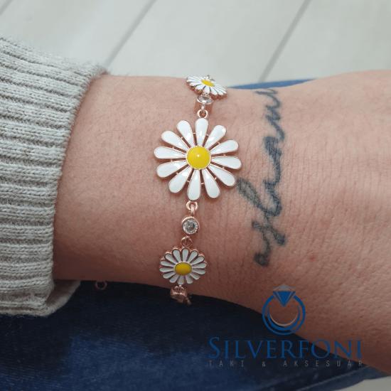 Silverfoni 925 Ayar Gümüş  Papatya üçlü  Bileklik