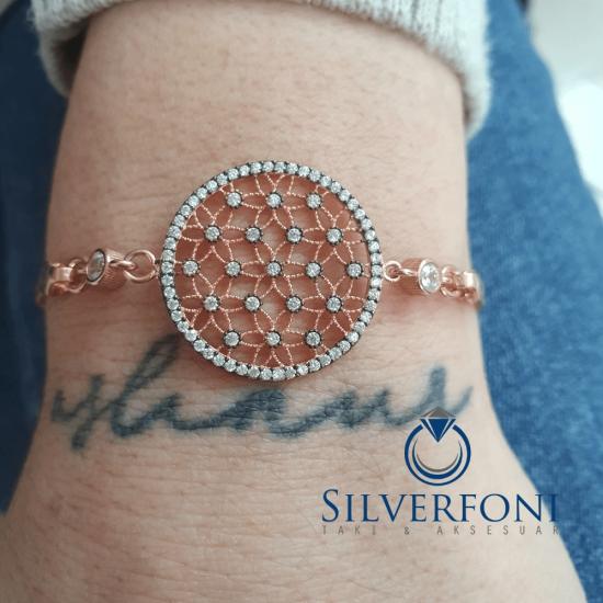 Silverfoni 925 Ayar Gümüş Yaşam Çiçeği Beyaz Taş Bileklik