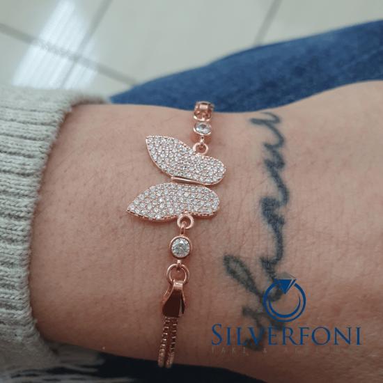 Silverfoni 925 Ayar Gümüş Büyük Kelebek  Rozegold  Bileklik