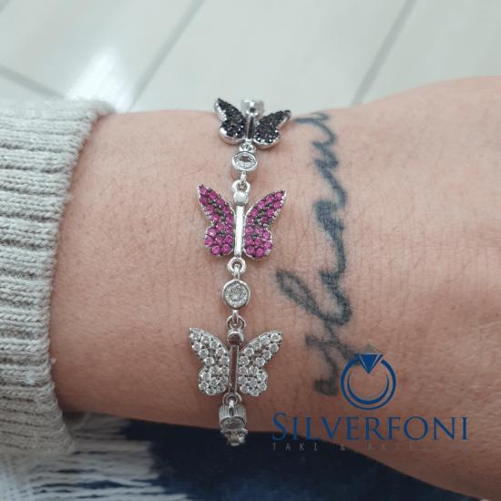 Silverfoni 925 Ayar Gümüş Kelebek 3 Renk Bileklik