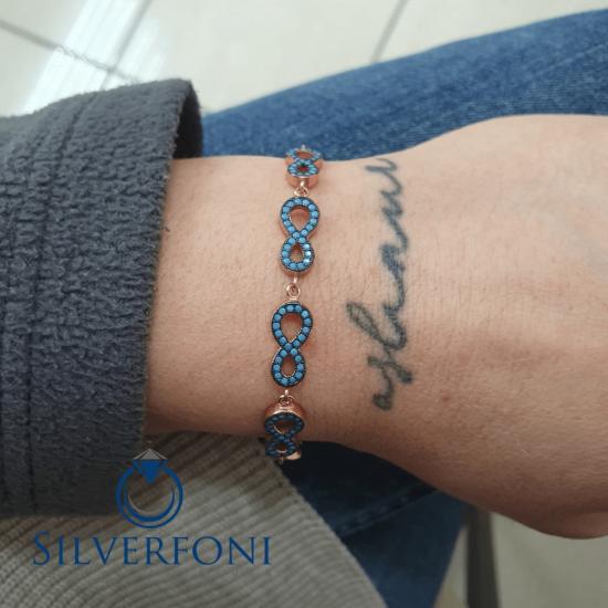 Silverfoni 925 Ayar Gümüş Sonsuzluk Mineli Mavi Taş Bileklik
