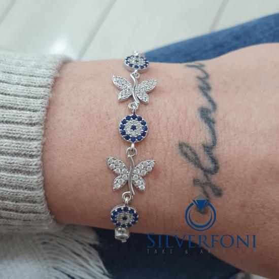 Silverfoni 925 Ayar Gümüş Kelebek Nazar Bileklik