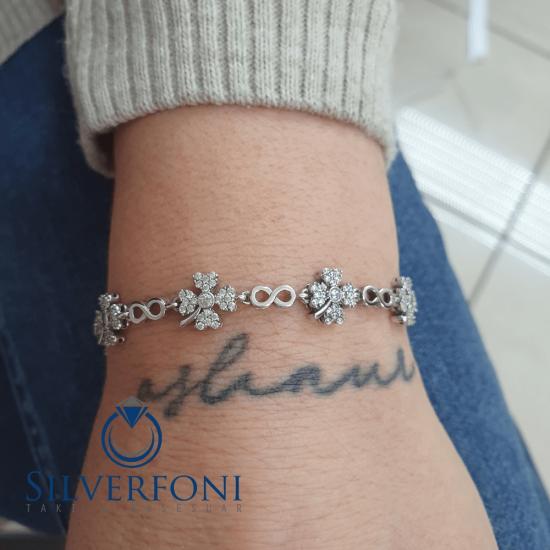 Silverfoni 925 Ayar Gümüş Yonca Sıralı Bileklik