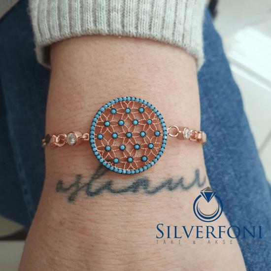 Silverfoni 925 Ayar Gümüş Yaşam Çiçeği Mavi Taş Bileklik