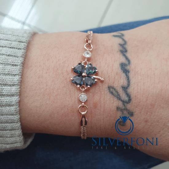 Silverfoni 925 Ayar Gümüş Yonca Rozegold Bileklik