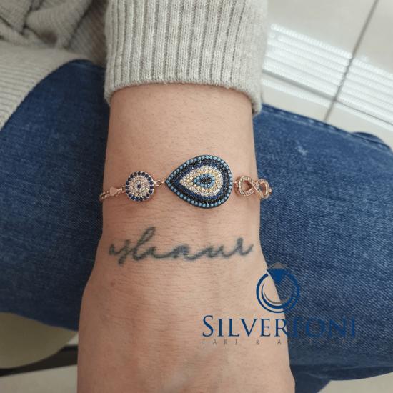 Silverfoni 925 Ayar Gümüş Nazar Sonsuzluk  Rozegold Bileklik