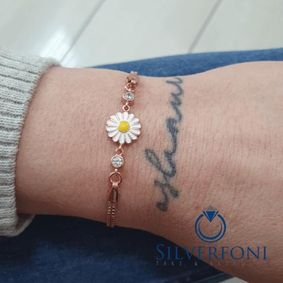 Silverfoni 925 Ayar Gümüş Papatya Tekli  rozegold Bileklik