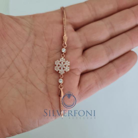 Silverfoni 925 Ayar Gümüş Kartanesi rozegold Bileklik