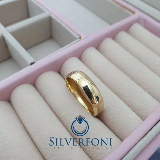 Erkek 6mm Bombe Klasik Gümüş Alyans Silverfoni