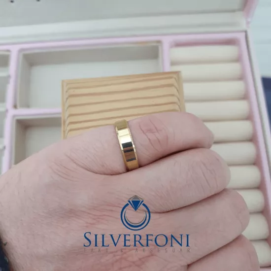 Erkek 5mm Küt Kesim Klasik Gümüş Alyans Silverfoni