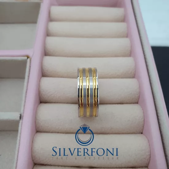 Bay Sarı Simli Konfor Alyans